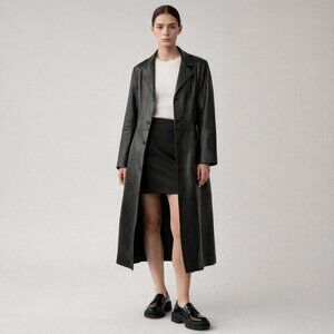 Vintage 90s Centigrade Black Leather Trench Coat Jacket Womens 1X Goth Moto